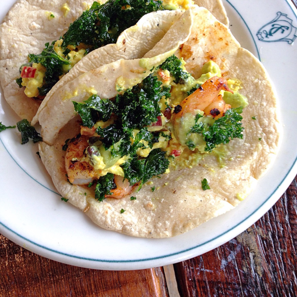 Grilled Shrimp and Kale Tacos at Antique Taco // Photo: @sherriesavorsthecity