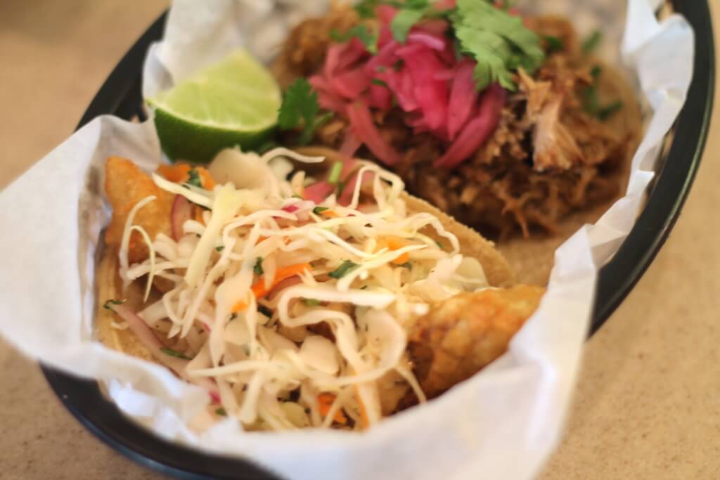 Pescado and Carnitas Tacos from El Carrito// Photo: @vansventures