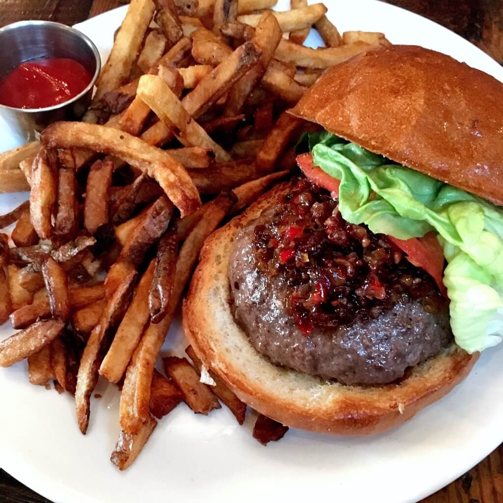 Burger with Beef Fat Fries at Dusek's // Photo: @lavila92