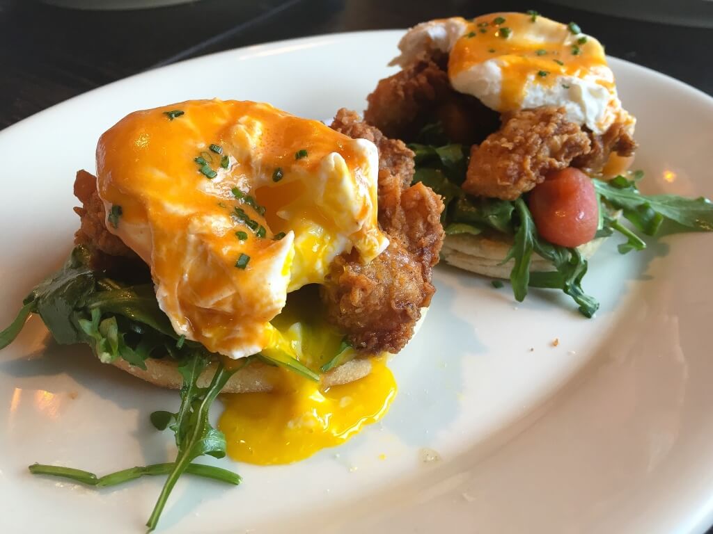 Fried Oyster Benedict at Oystah Bah // Photo: @mallorykorol