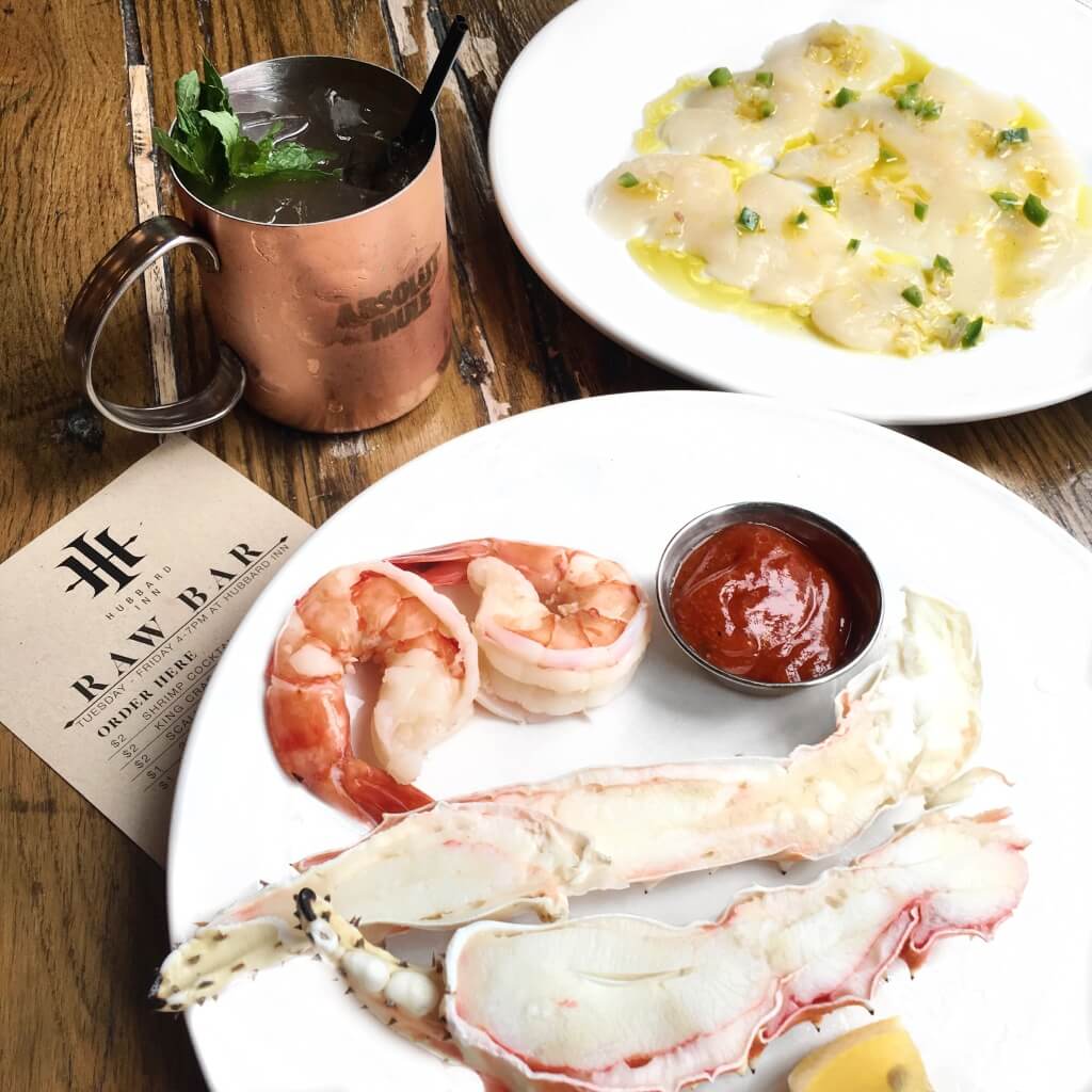 Shrimp, King Crab Legs, and Scallop Crudo at Hubbard Inn // Photo: @topchicagoeats