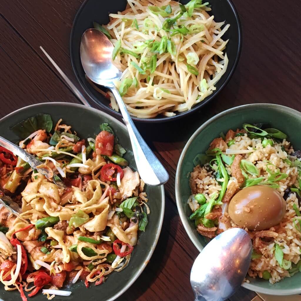 Slap Noodles, Sichuan Potato, and Duck Fried Rice at Duck Duck Goat // Photo: @topchicagoeats