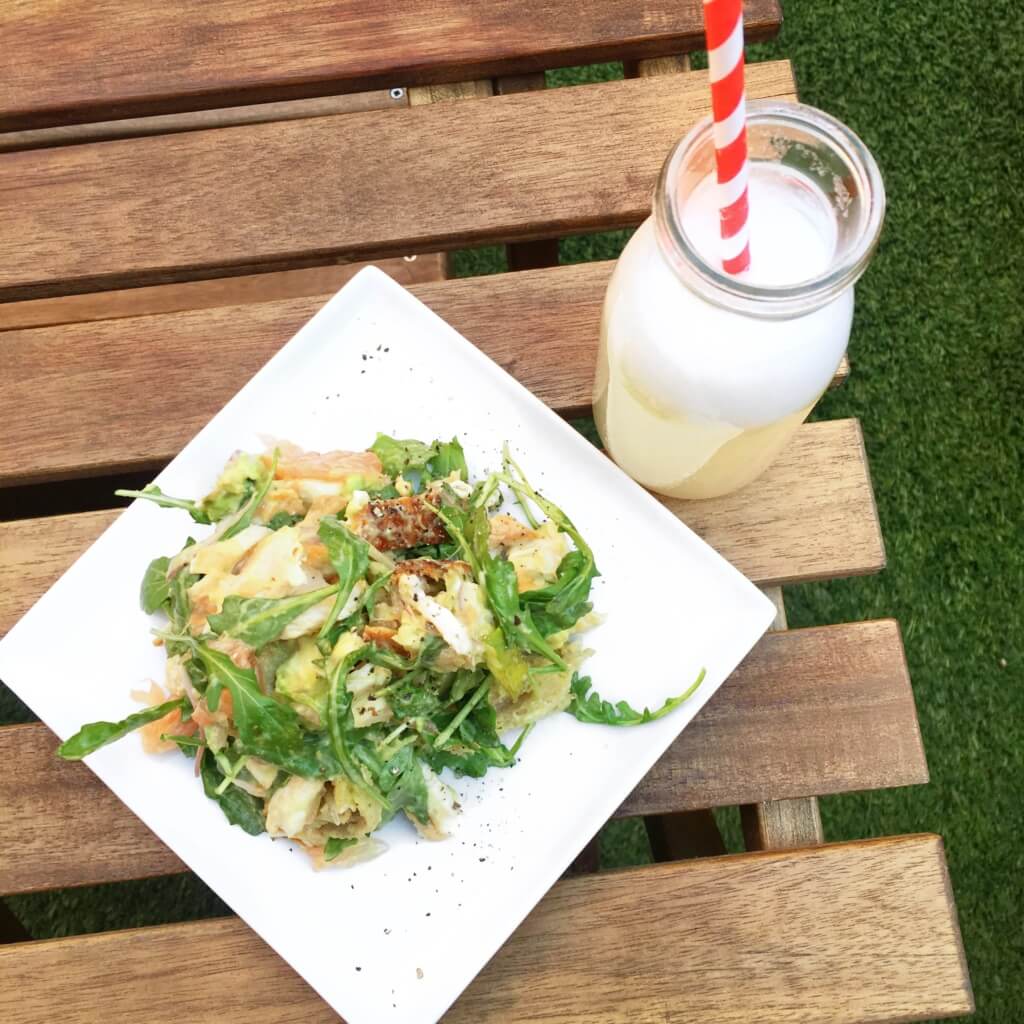 Trout & Arugula Panzanella and Gin Fizz Cocktail at Ada Street // Photo: @topchicagoeats