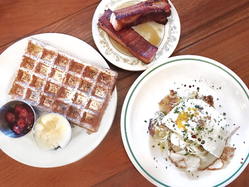 Fab Review: The Publican // Spoon Bread, Belgian Waffle, and Publican Bacon // Photo: @topchicagoeats