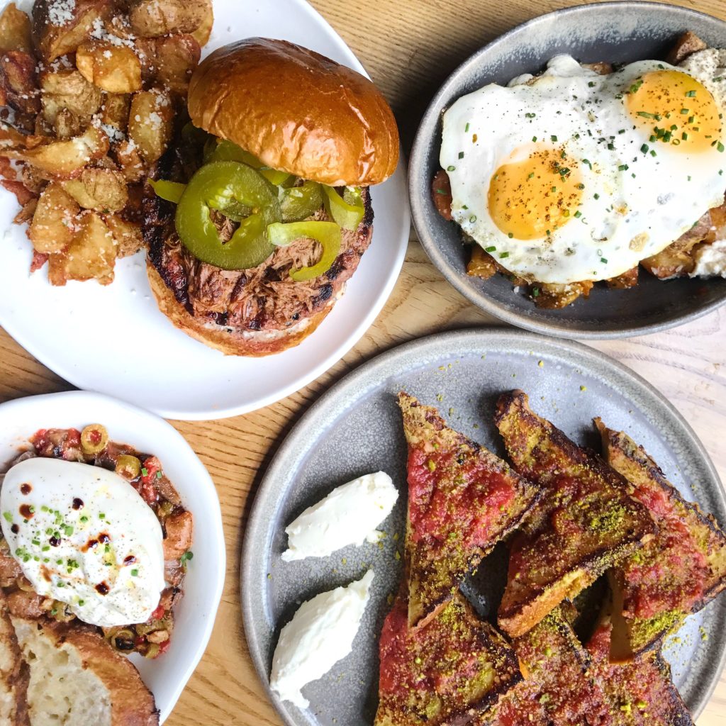 Fab Review: Brunch at Bar Lupo // Piedmont Pub Burger, Lupo Potatoes Bolognese, Fresh Burrata, and Brioche French Toast // Photo: @topchicagoeats