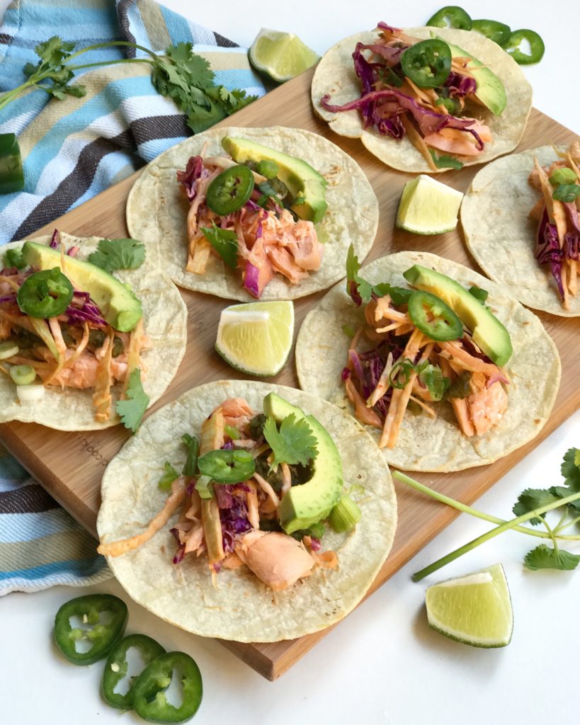 Fab Recipe: Easy Salmon Fish Tacos with Spicy Slaw // The Saucy Fish Co // Photo: @fabsoopark