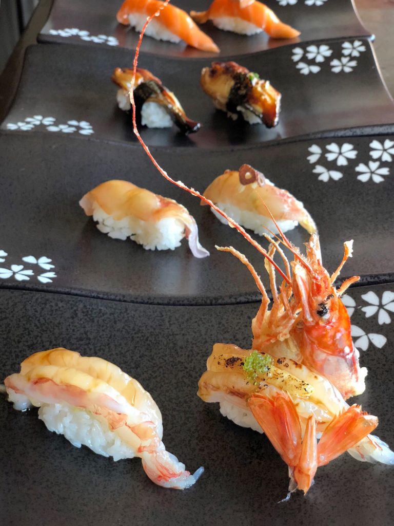 Fab Review: Raisu // Aka Ebi, Madai, Unagi, and Sake Nigiri // Photo: Raisu Japanese Fine Dining
