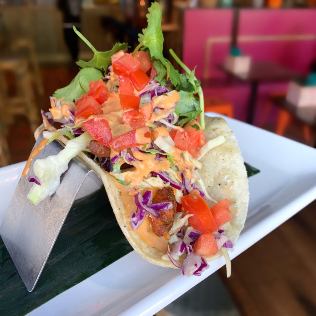 Fab Review: No Bones Beach Club // Beer Battered Avocado Taco // Photo: @topchicagoeats